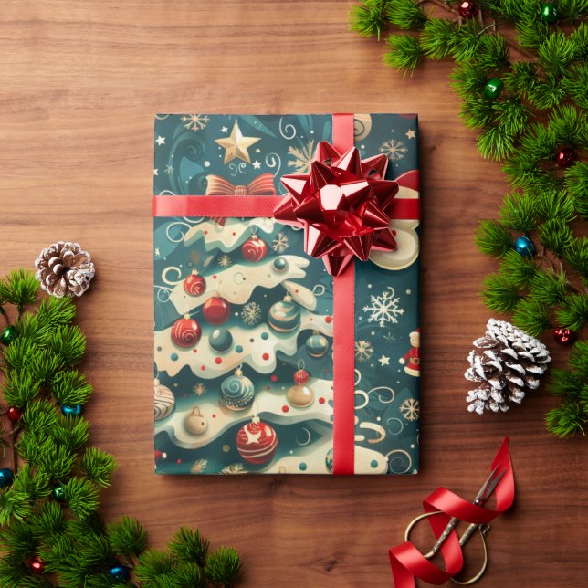 Regalo Papel de envolvimiento de árbol de Navidad Azul vi (Regalo de vacaciones)