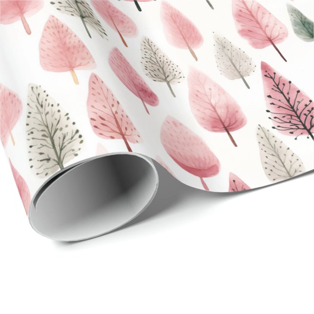 Regalo Papel de envolvimiento de árbol de Navidad rosa (Esquina del rollo)