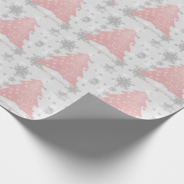 Regalo Papel de envolvimiento de árbol de Navidad rosado (Esquina)
