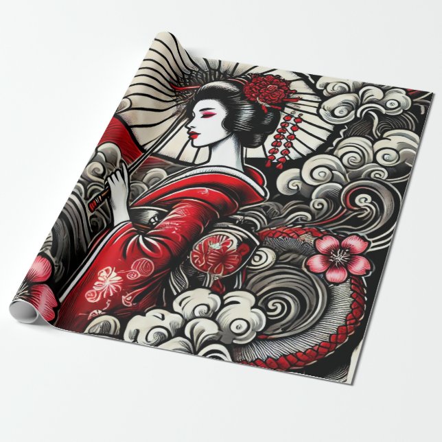 Regalo Papel de envolvimiento de arte de Geisha - Elegant (Desenrollado)