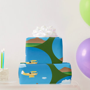 Regalo Papel de envolvimiento de avión amarillo pequeño