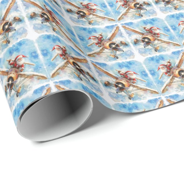 Regalo Papel de envolvimiento de avión de Santa Flying (Esquina del rollo)