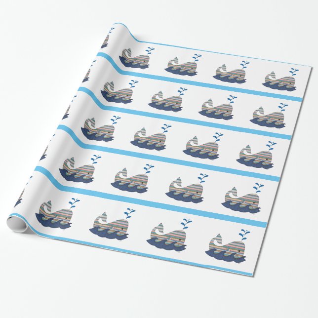 Regalo Papel de envolvimiento de ballenas a rayas (Desenrollado)
