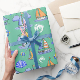 Regalo Papel de envolvimiento de barcos de vela verde