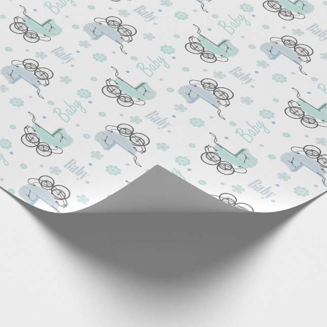 Regalo Papel de envolvimiento de buggy para bebé azul y v (Esquina)