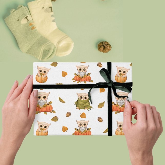 Regalo Papel de envolvimiento de búhos de otoño adorables (Subido por el creador)