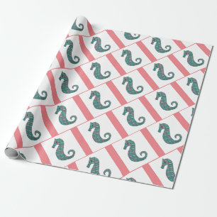 Regalo Papel de envolvimiento de caballitos de mar verde 