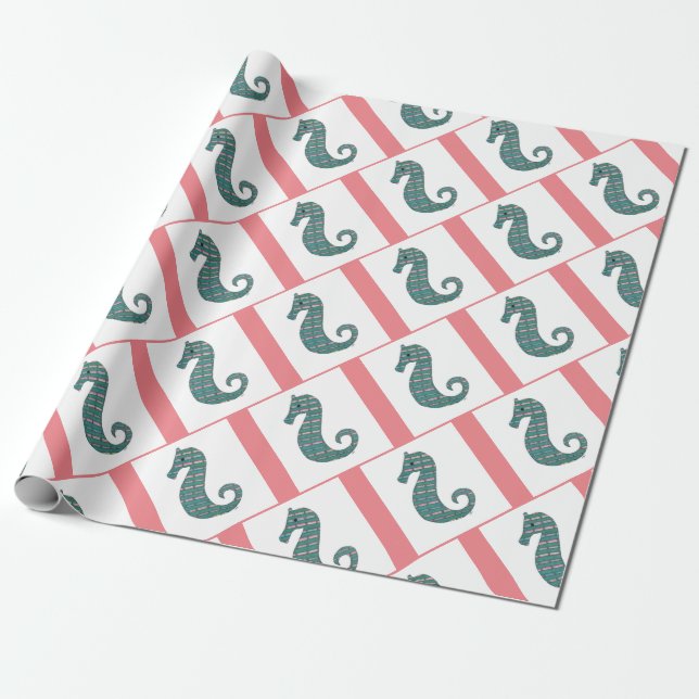 Regalo Papel de envolvimiento de caballitos de mar verde  (Desenrollado)