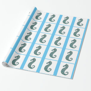 Regalo Papel de envolvimiento de caballitos de mar verde 