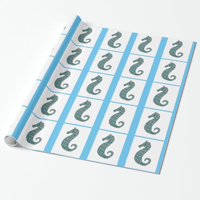 Regalo Papel de envolvimiento de caballitos de mar verde  (Desenrollado)