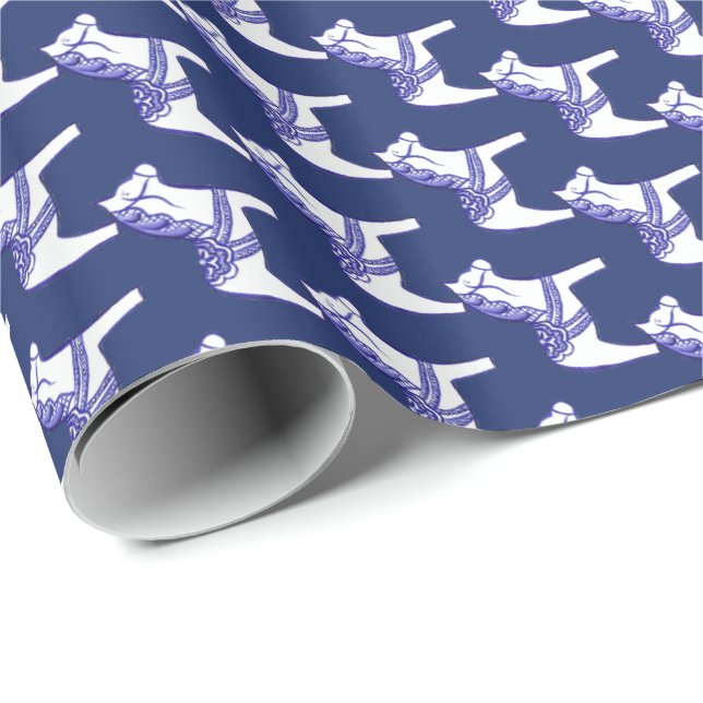Regalo Papel de envolvimiento de caballos azules y blanco (Esquina del rollo)