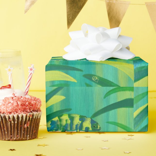 Regalo Papel de envolvimiento de Camaleón amarillo verde  (Fiesta de cumpleaños )