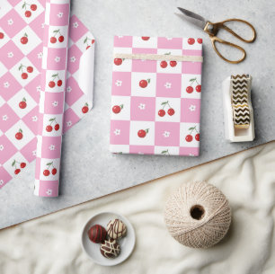 Regalo Papel de envolvimiento de cerezas rosa y blanca