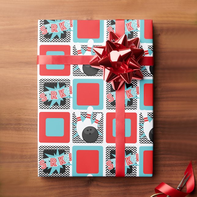 Regalo Papel de envolvimiento de chevron para bolas retro (Bowling Wrapping Paper)