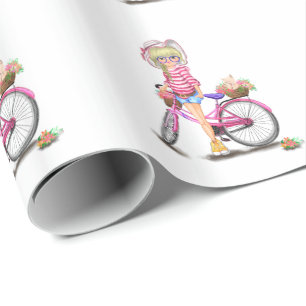 Regalo Papel de envolvimiento de Chica rubio y bicicleta 