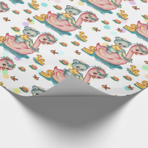 Regalo Papel de envolvimiento de cisne rosa y oso azul