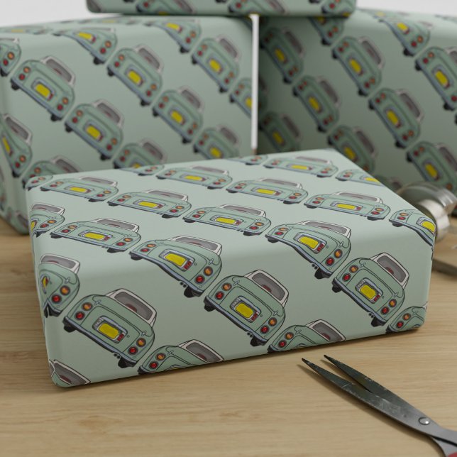 Regalo Papel de envolvimiento de coches de fibra verde (Fun figgy wrapping paper for your emerald green figaro related gifts)