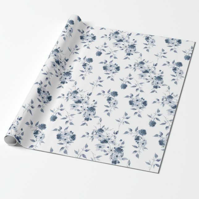 Regalo Papel de envolvimiento de color azul floral (Desenrollado)