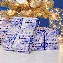 Papel de envolvimiento de conejo de Navidades azul