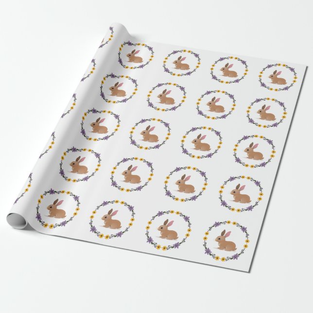 Regalo Papel de envolvimiento de conejo y flores, (Desenrollado)