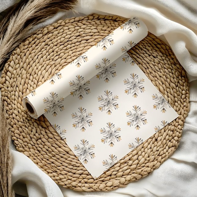 Regalo Papel de envolvimiento de copos de nieve para navi (Minimalist Snowflake Christmas wrapping paper — elegant holiday gift wrap, modern Scandinavian style)