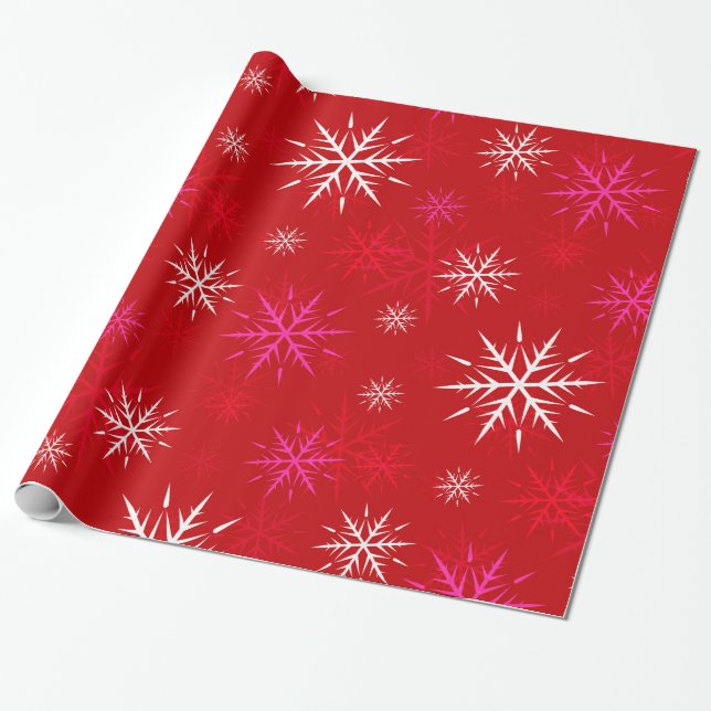 Regalo Papel de envolvimiento de copos de nieve rojo cáli (Desenrollado)