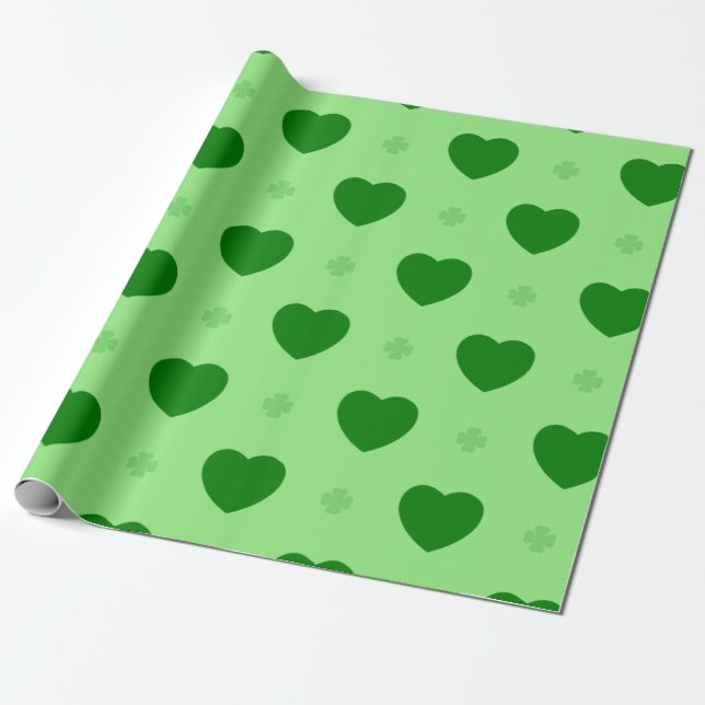 Regalo Papel de envolvimiento de corazones de Shamrock (Desenrollado)