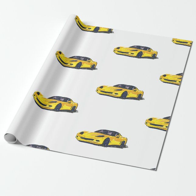 Regalo Papel de envolvimiento de Corvette amarillo C6 (Desenrollado)