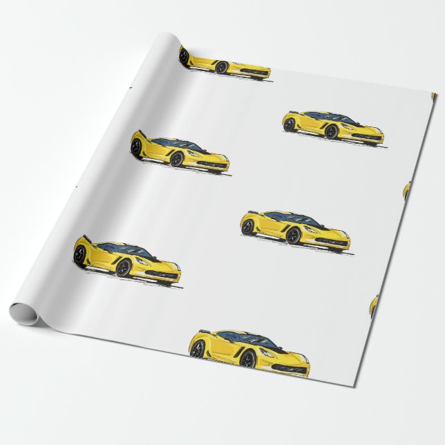 Regalo Papel de envolvimiento de Corvette amarillo C7 (Desenrollado)