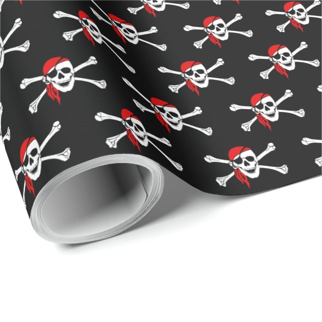 Regalo Papel de envolvimiento de cráneo pirata negro (Esquina del rollo)