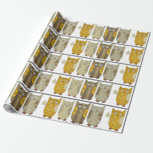 Regalo Papel de envolvimiento de cuatro búhos de oro