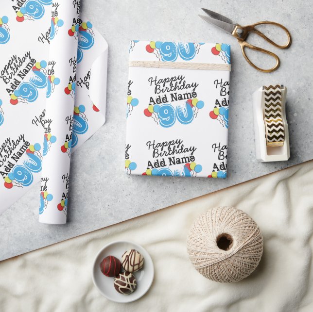 Regalo Papel de envolvimiento de cumpleaños 90 personaliz (Artesanía)