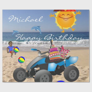 Regalo Papel de envolvimiento de cumpleaños feliz playa d
