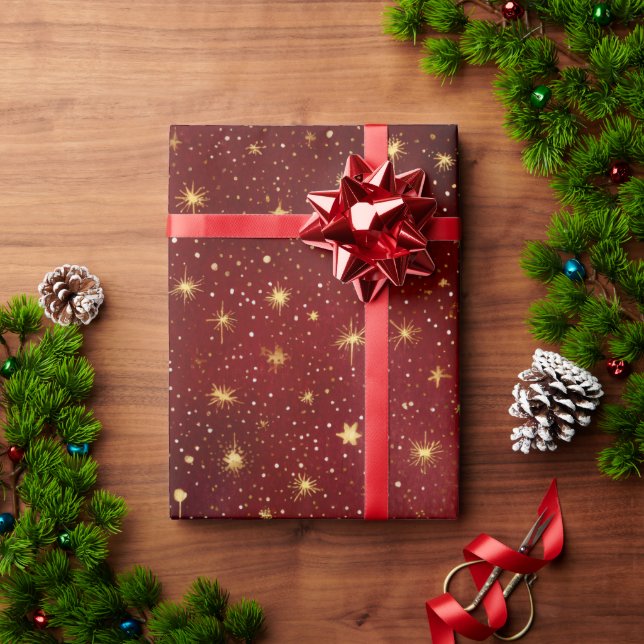 Regalo Papel de envolvimiento de estrella roja y dorada | (Regalo de vacaciones)