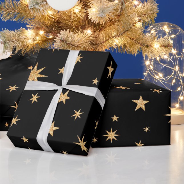 Regalo Papel de envolvimiento de estrellas de oro - fondo (Vacaciones)