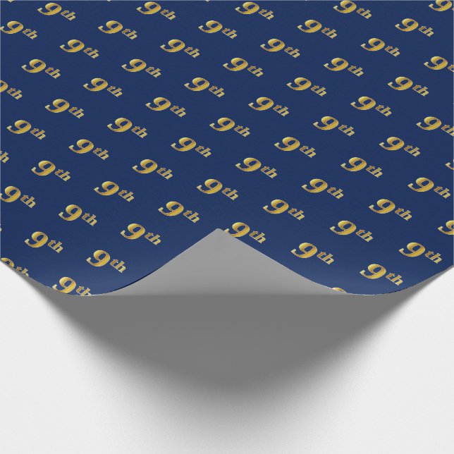 Regalo Papel de envolvimiento de eventos Blue, Faux Gold  (Esquina)