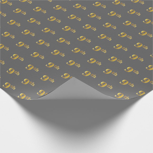 Regalo Papel de envolvimiento de eventos Gray, Faux Gold  (Esquina)
