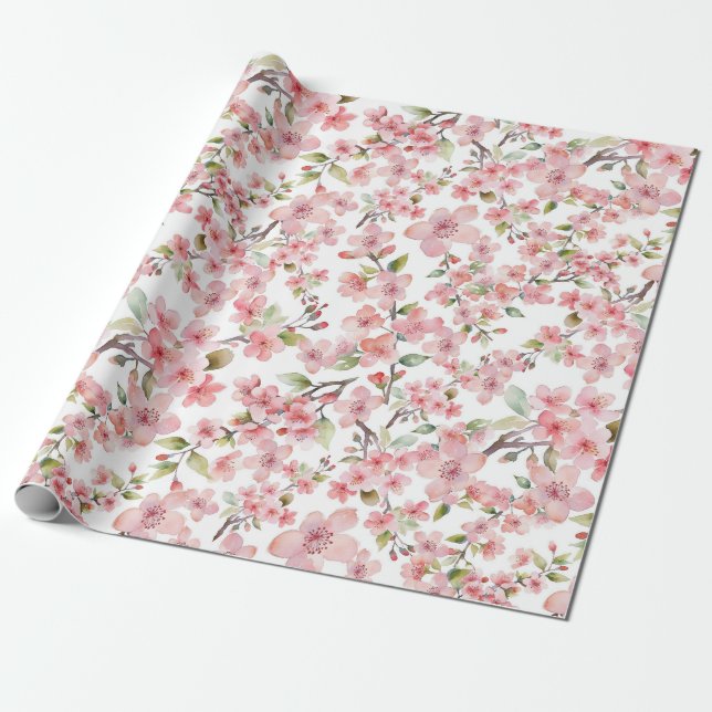Regalo Papel de envolvimiento de flores de cerezo acuarel (Desenrollado)