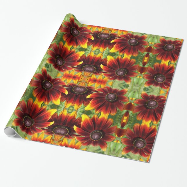 Regalo Papel de envolvimiento de flores marrones y dorado (Desenrollado)