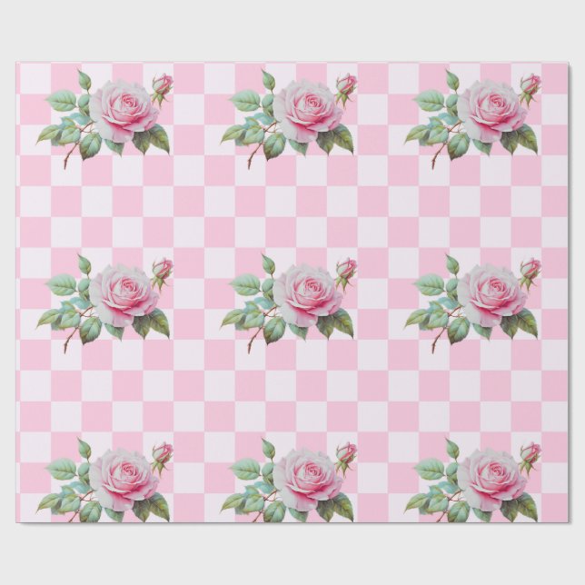Regalo Papel de envolvimiento de flores rosadas Subió (Superficie plana)