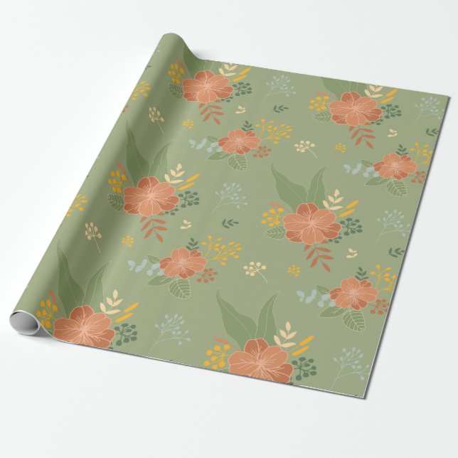 Regalo Papel de envolvimiento de flores verdes (Desenrollado)
