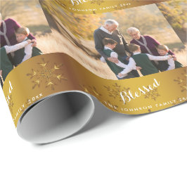 Regalo Papel de envolvimiento de fotos de oro bendecido p