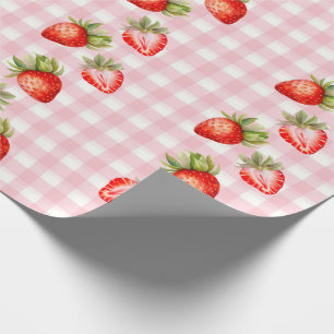Regalo Papel de envolvimiento de fresa rosa Gingham
