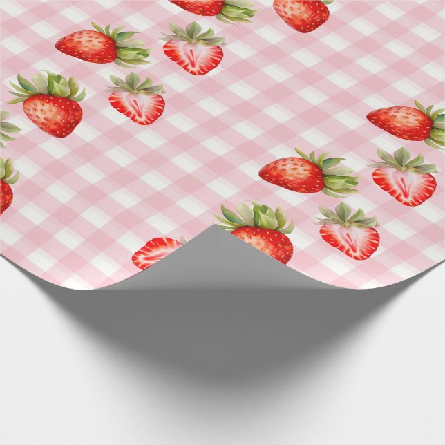 Regalo Papel de envolvimiento de fresa rosa Gingham (Esquina)