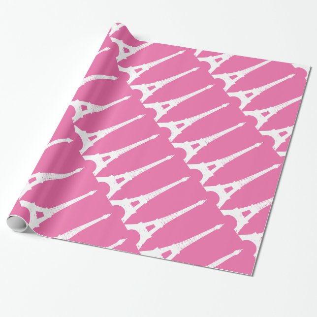 Regalo Papel de envolvimiento de Fuchsia y París blanco (Desenrollado)