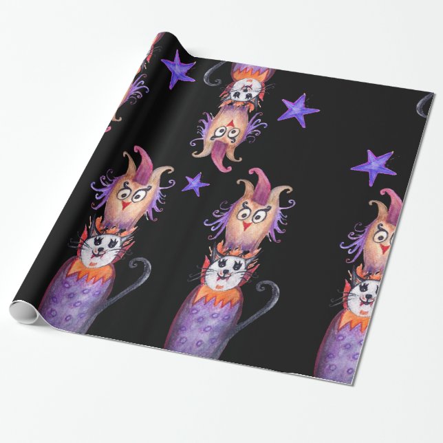 Regalo Papel de envolvimiento de gato de búho de Hallowee (Desenrollado)