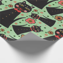 Papel de envolvimiento de gato negro de amarre