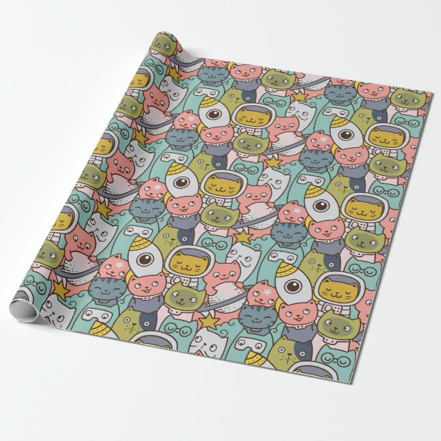 Regalo Papel de envolvimiento de gatos espaciales (Desenrollado)