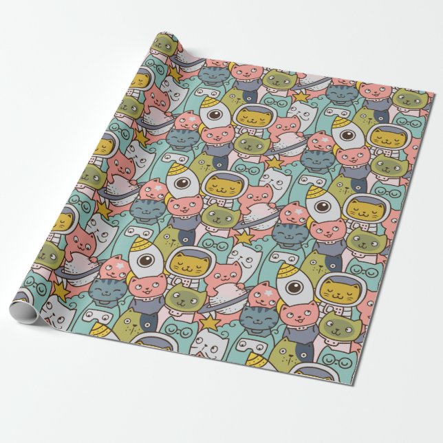 Regalo Papel de envolvimiento de gatos espaciales (Desenrollado)
