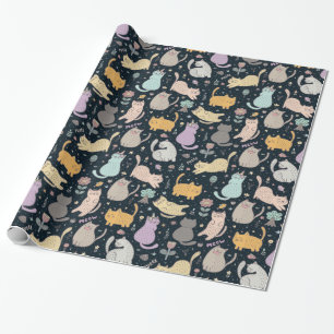 Regalo Papel de envolvimiento de gatos y flores